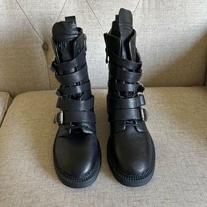 NWT DKNY Women's Ita Buckled Black Side Zipper Boots - Size 6M